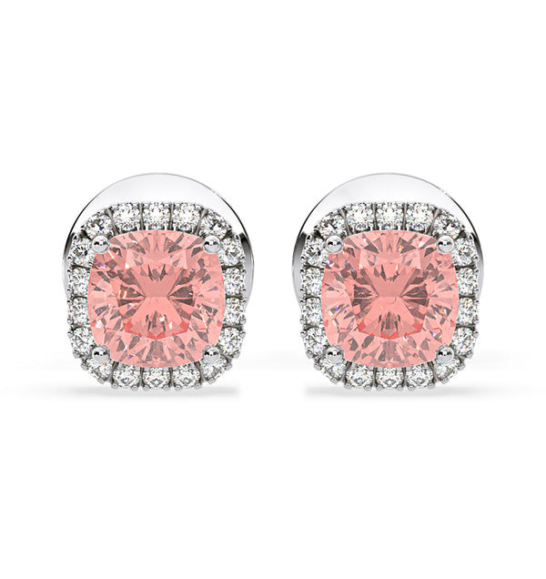 Beatrice Pink Lab Diamond Cushion Cut 1.30ct Halo Earrings in 18K White Gold - Elara Collection